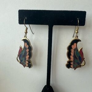 Vintage Butterfly Enamel Chandelier Earrings